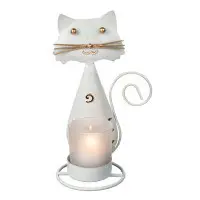 Ljuslykta katt i hamrad plåt vit