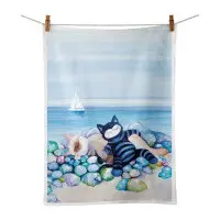 Kökshandduk Strandsatta kattmotiv