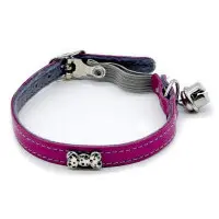 Katthalsband mjukt läder, lila med rosett