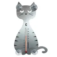 Termometer sittande kattmotiv silvrig