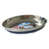 Kattmatskål rostfri låg kant med blå antislip