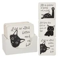 Glasunderlägg kattmotiv 6-pack VIT