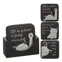 Glasunderlägg kattmotiv 4-pack SVART