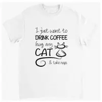 Supercat T shirt med text Coffee & Cat Vit - Small