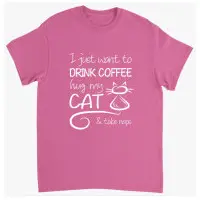 Supercat T shirt med tryck Coffee & Cat Rosa - Small