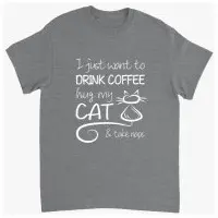 Supercat T shirt med tryck Coffee & Cat Ljusgrå - 3XL