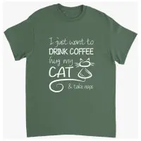 Supercat T shirt med tryck Coffee & Cat Grön - Large
