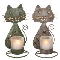 Ljuslykta katt i hamrad plåt - Silver-grå