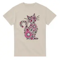 Supercat T shirt med tryck Blommiga katten beige - Medium